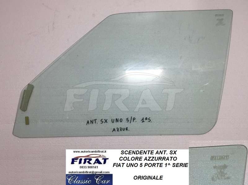 VETRO SCENDENTE FIAT UNO 5 PORTE 1^ SERIE ANT.SX AZZURRATO